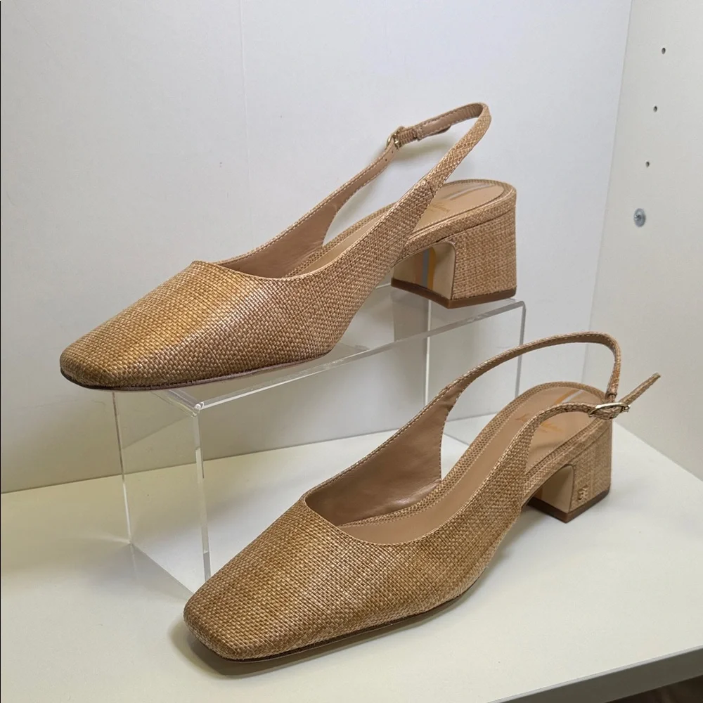Sam Edelman Terra Tan Woven Slingback Block Heels - Picture 1 of 9
